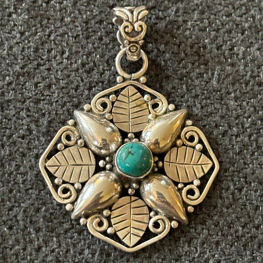 Tibetan Turquoise Sterling Silver Pendant Native American Boho Stamped 925